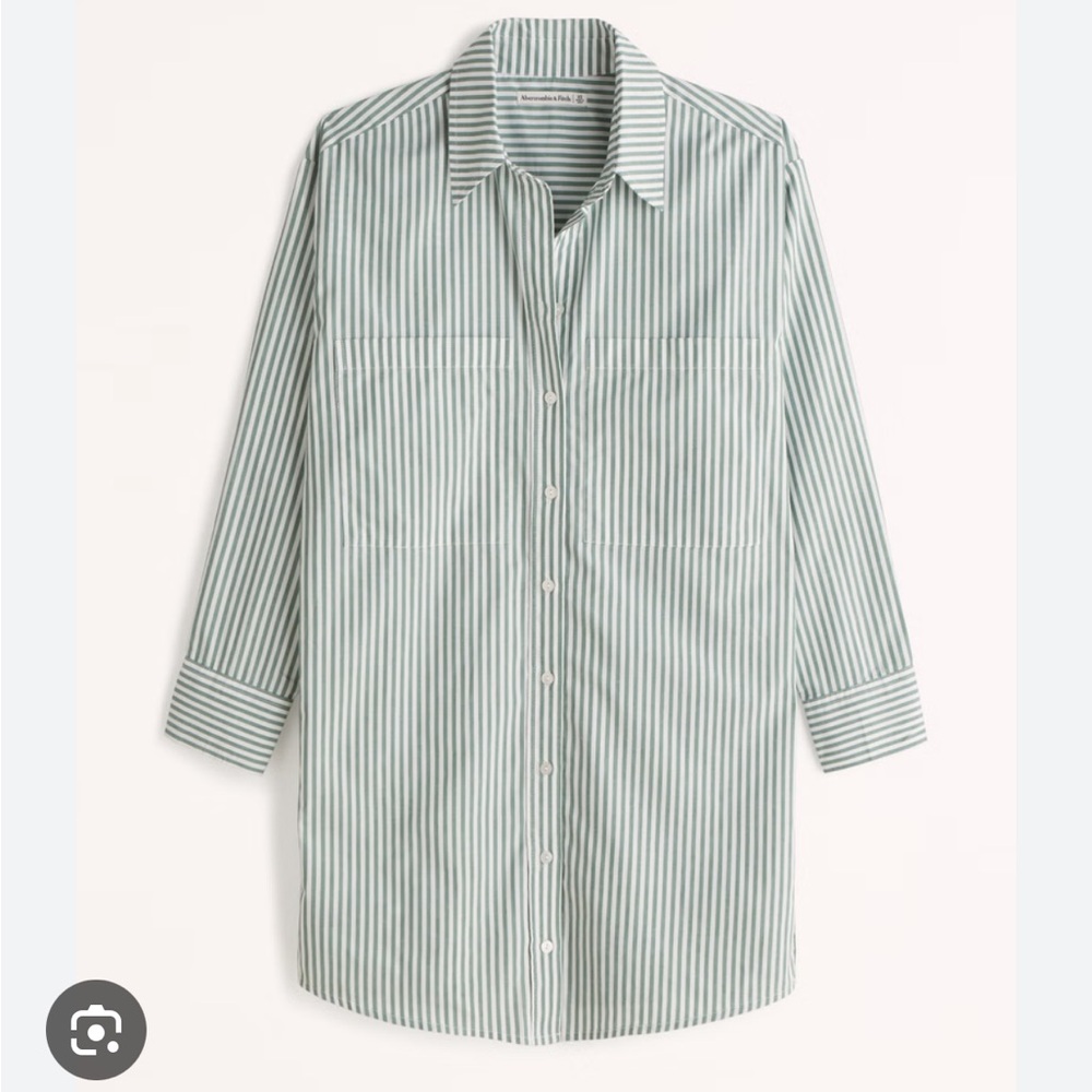 Abercrombie & Fitch Relaxed Poplin Shirt Dress in Green Stripe - Size Medium